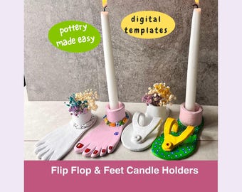 Plantilla de cerámica para candelabro Flip Flop & Feet / Plantilla PDF - Arcilla de secado al aire o cocida / Plantilla de cerámica / Guías y videotutorial