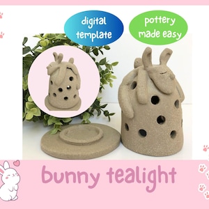 Easter Bunny Tealight Pottery Template: | PDF Template for Air-Dry and Fired Clay | Ceramic Bunny Tealight Template | Guides Video Tutorial