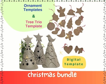 Christmas Ornament & Tree Pottery Templates Bundle | PDF Template for Air-Dry and Fired Clay | Guides and Video Tutorial | Easy Slab Pottery