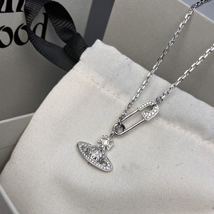 Vivienne Westwood Silver Lucrece Safety Pin Chain necklace with swarovski crystals Gifts for Her