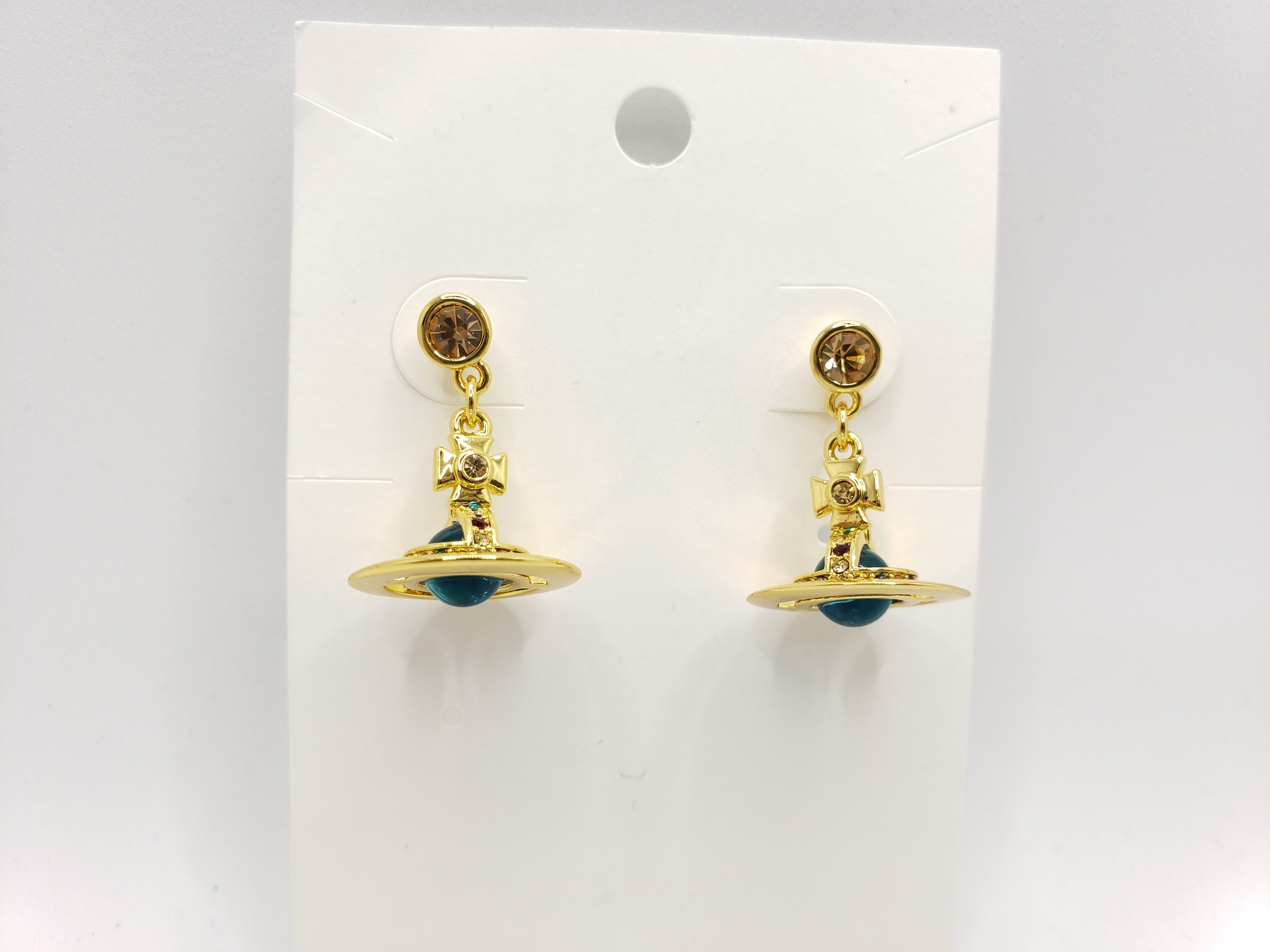 NANA Classic Gold 3D Mini Blue Orb Drop Earrings With Multi color Crystal. Gift for Her Gift for Him. Etsy Sweden