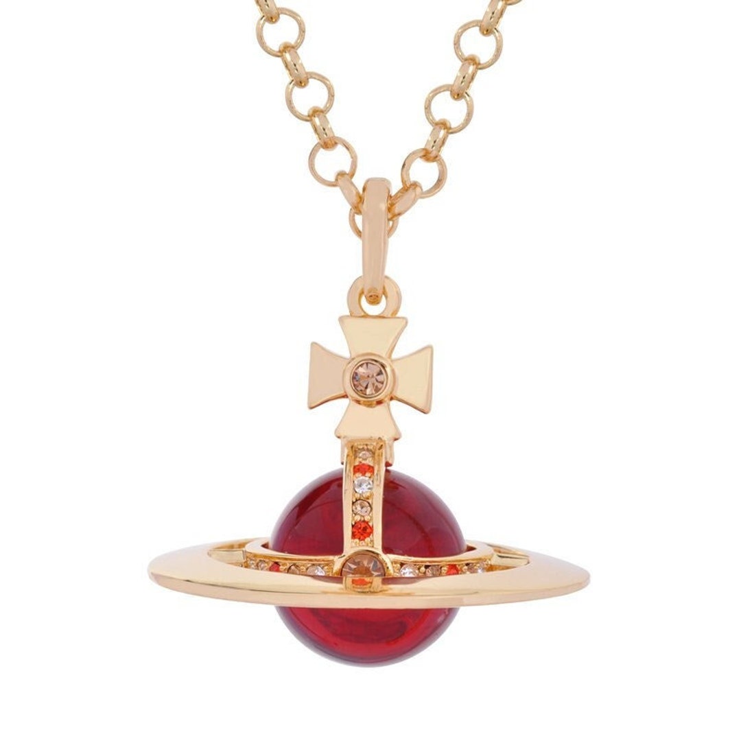Vivienne Westwood Large Gold and Red 3d Orb Pendant Chain Necklace With ...