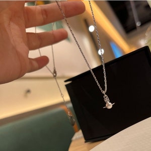 Vivienne Westwood Silver Layla Super Mini Orb Chain Pendent Necklace With Pearl. Gift for Her, Gift for Him.