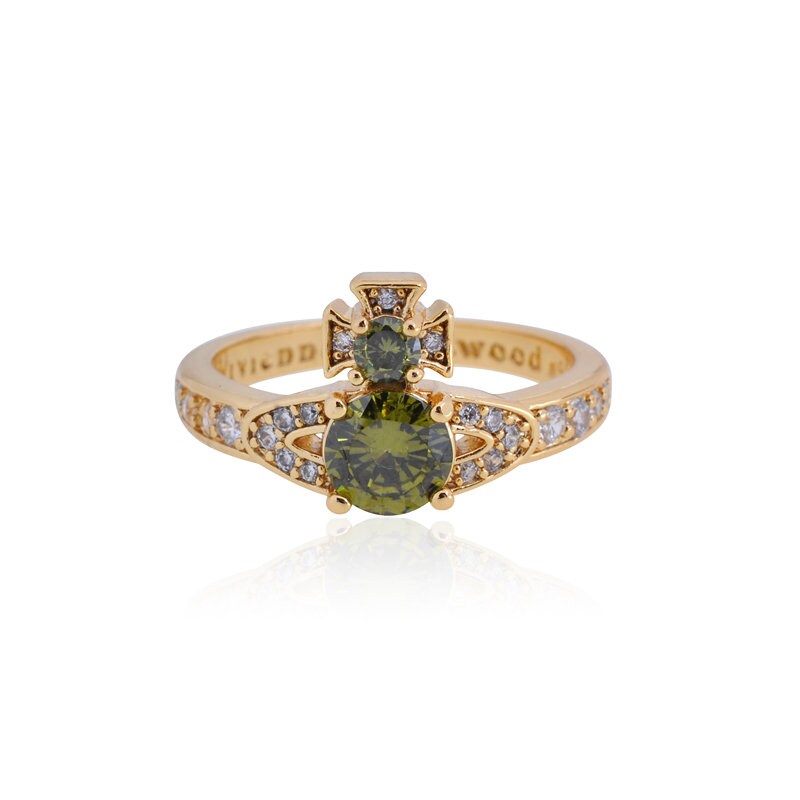 Vivienne Westwood Gold Plated ISMENE RING With Green white