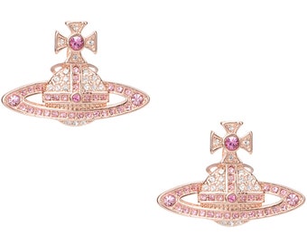 Boucles d'oreilles Orb Vivienne Westwood en or rose et cristaux swarovski pavés. Cadeau pour elle.