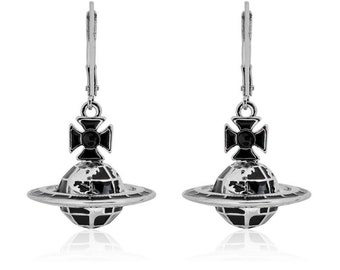 Vivienne Westwood Unisex 3D GALILEO Tropfen Ohrringe In Silber Mit Schwarzer Emaille