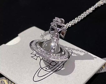 Vivienne Westwood Silver mediem Pina clear glass orb chain necklace with swarovski crystals. Gift for Her, Gift for Him.