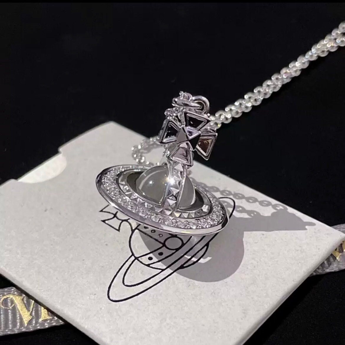 Vivienne Westwood Dorina Moon Orb Necklace Pendant Silver Chain Outlet  authentic