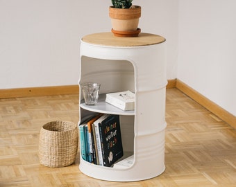 Night stand made from small oil drums