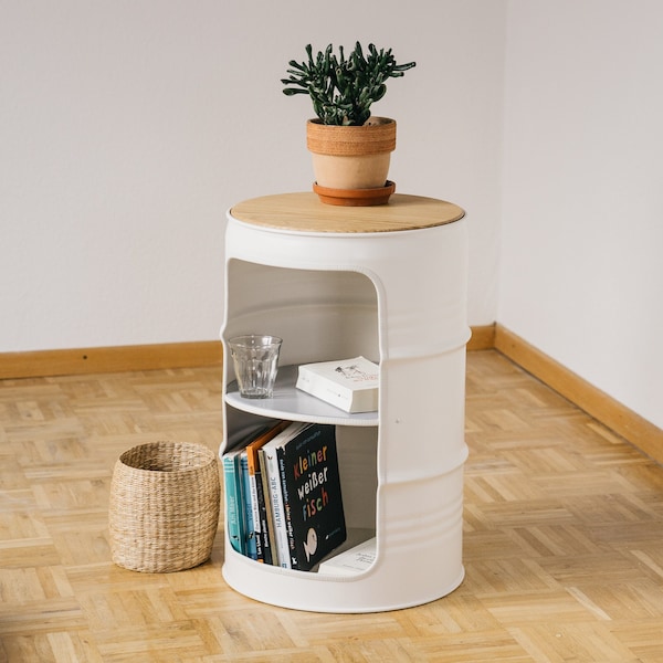 Night stand made from small oil drums