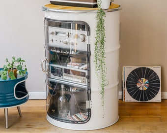 HiFi rack with transparent door made from oil barrel