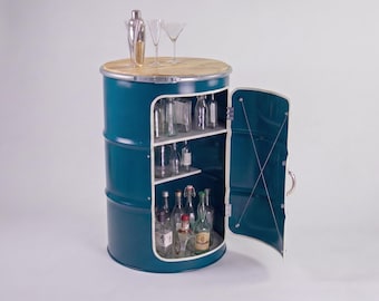 Gran bar casero hecho con un bidón de aceite | Bar casero industrial de barril | Mueble bar | Hecho a mano en Hamburgo | Mueble bar de diseño