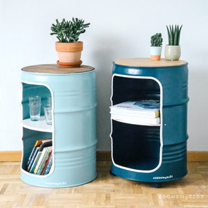 Oil drum night stand handmade in Hamburg in new colors