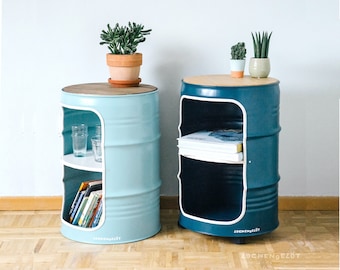 Oil drum night stand handmade in Hamburg in new colors