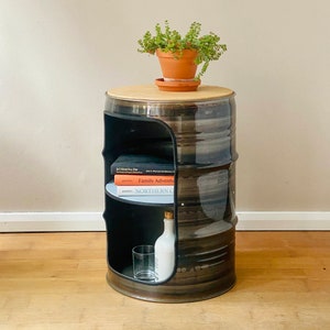 Night stand made from small oil drums image 10