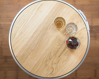 Add-Ons for Large Barrel Furniture | Solid Wood Top, Rolling Base, Lock, LED Lighting | Upcycled Coffee Table & Bar