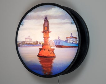 VINYL-O-PLEX "Red Buoy" wall lamp made of vinyl records