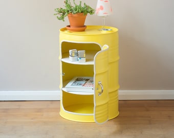 Night stand made from small oil drums