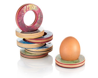 Egg cup made from recycled skateboards