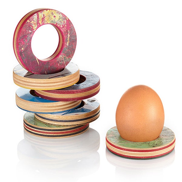 Egg cup made from recycled skateboards