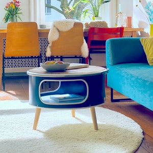 Betty coffee table made of an oil barrel Blue