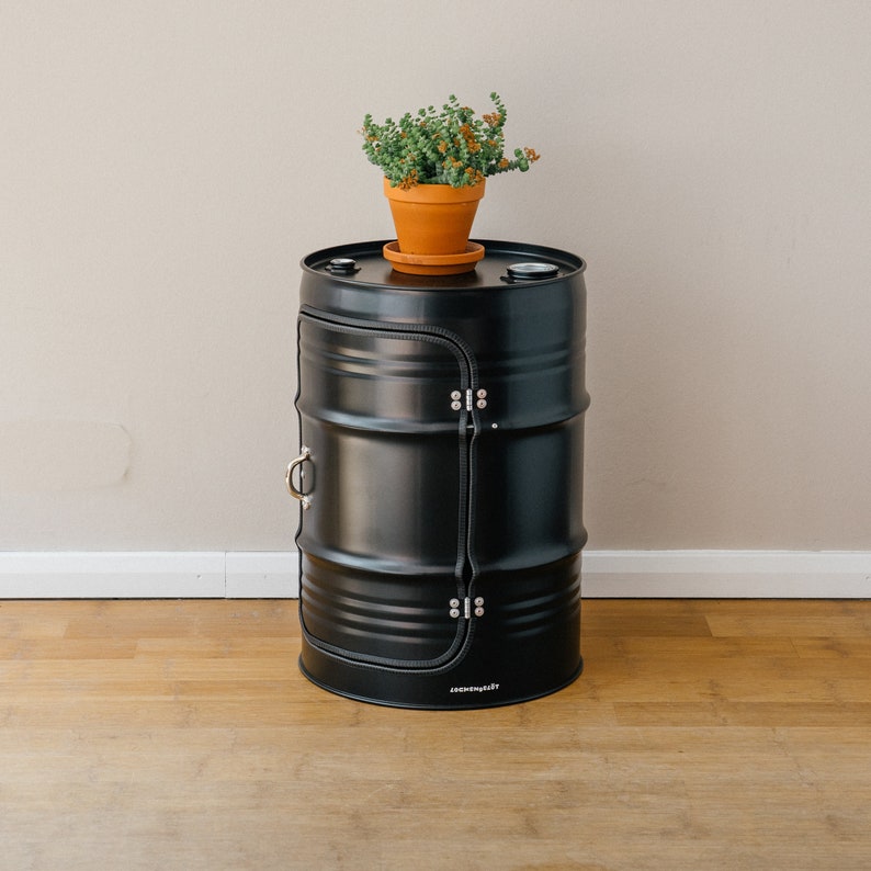 Night stand made from small oil drums image 8