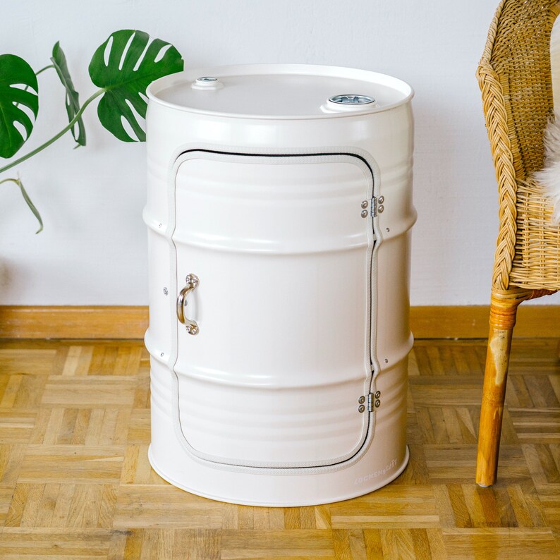 Night stand made from small oil drums White