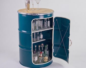 Large Oil Barrel Home Bar | Handmade Hamburg | Industrial Dry Bar Furniture | Wine & Drink Storage | Party Bar Cabinet