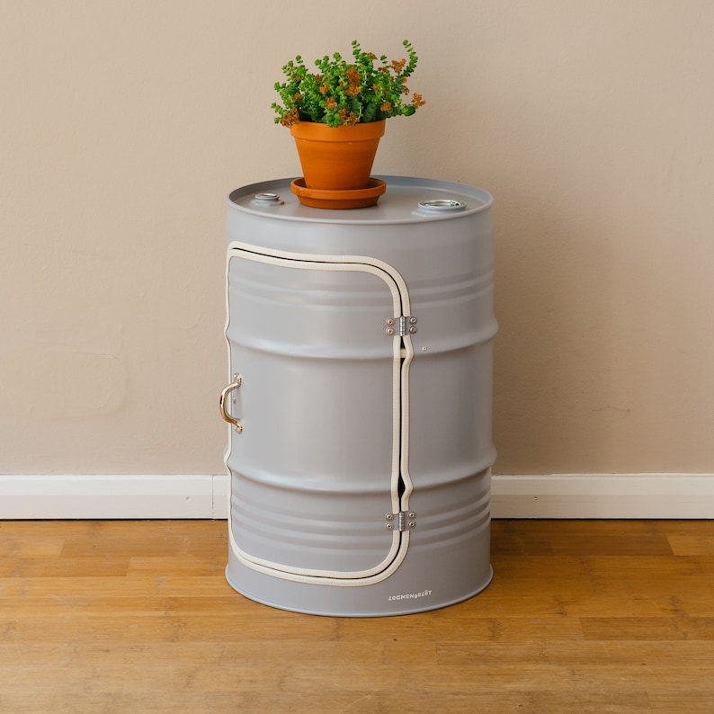 Night stand made from small oil drums Gray