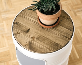Add-Ons for Small Barrel Furniture | Solid Wood Top, Rolling Base, Lock, LED Strip | Upcycled Coffee Table & Nightstand