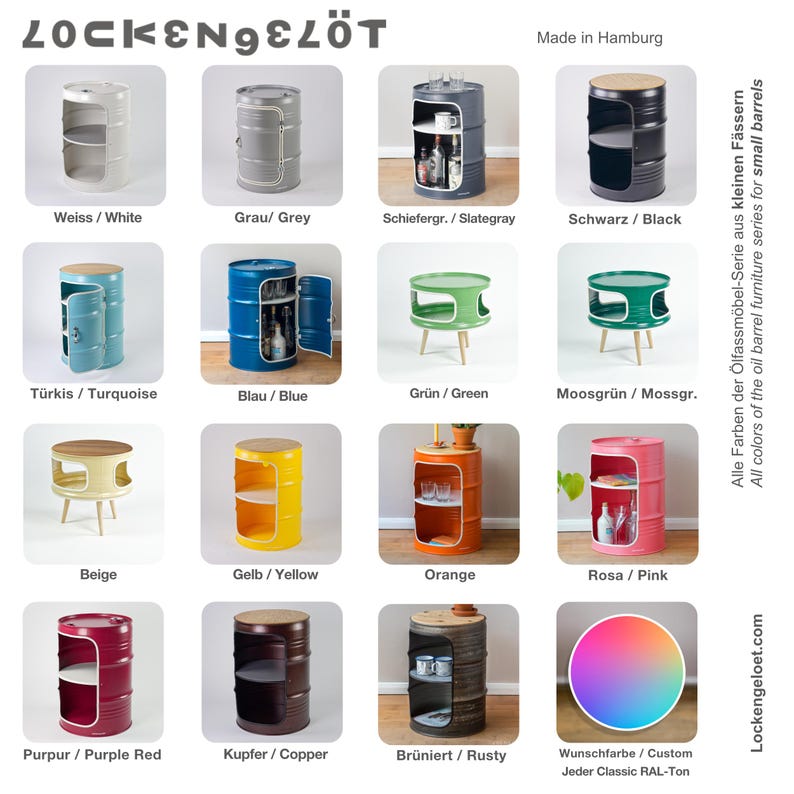 Minibar con puerta de bidón de aceite de Hamburgo | Mueble industrial para salón, loft y bar | Hecho a mano en Hamburgo | Muebles de barril metálico imagen 2