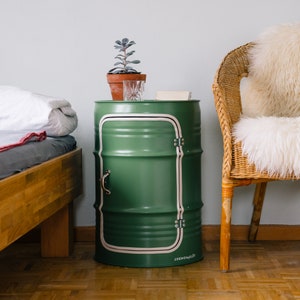 Night stand made from small oil drums Green