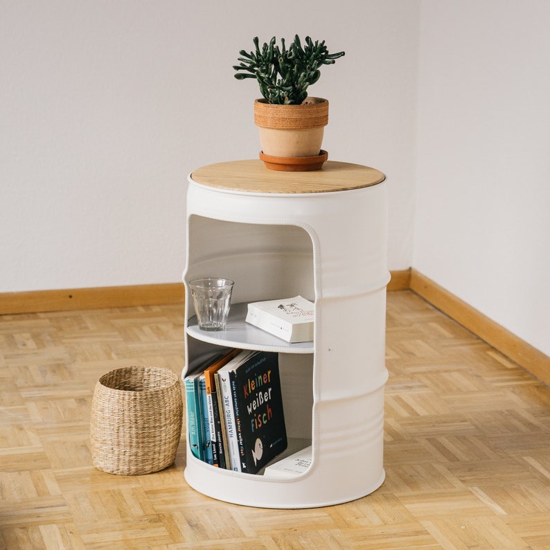 Night stand made from small oil drums image 1