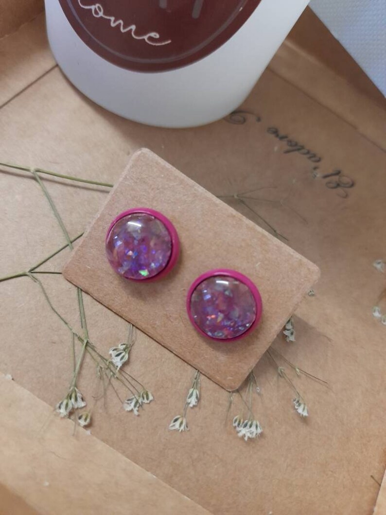 Rose Gold Blue Sparkle Stud earrings set Dublin Ireland Pink Iridescent Turquiose Set of three earrings Druzy