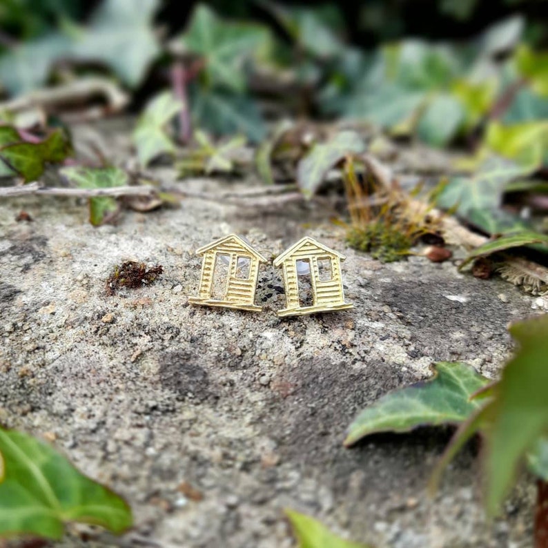 Housewarming House Studs Stay home Irish Ireland New home Gift Cottage Irish Cute Brass earrings Home