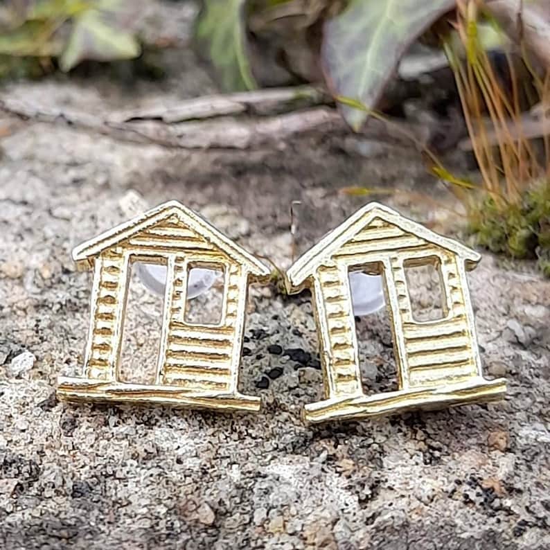 Housewarming House Studs Stay home Irish Ireland New home Gift Cottage Irish Cute Brass earrings Home