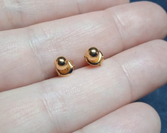 Golden ball stud earrings, only 3 mm in size, delicate - timeless - elegant, an ideal gift for him & her, minimalist, 14 karat gold plated
