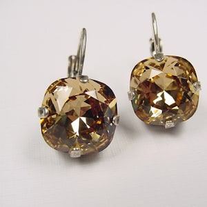 Delicate brown earrings, earrings, 12 x 12 mm, old silver, refined with Swarovski® crystals in the color LIght Colorado Topaz, cushion cut
