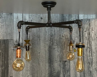 4 Socket Industrial Pipe Light Chandelier