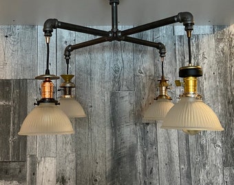4 Socket Industrial Pipe Light Chandelier with Shade