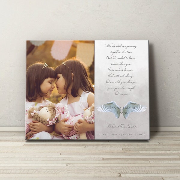 PERSONALIZED Loss of Twin Memorial Keepsake Canvas Print, Loss of Twin Memorial Gift, Canvas Print, Sympathy Gift