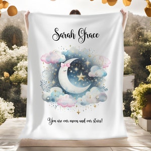 Personalized Celestial Blanket, Custom Name Gift, Moon and Stars Blanket, Gift for Baby SHower, Toddler Blanket, Tween Blanket