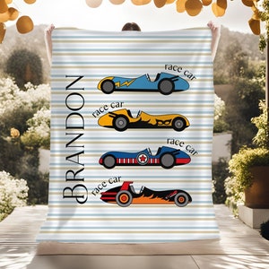 Personalized Race Car Blanket, Baby Boy Blanket, Toddler Name Blanket, Gift for Boy, Race Car Theme Blanket