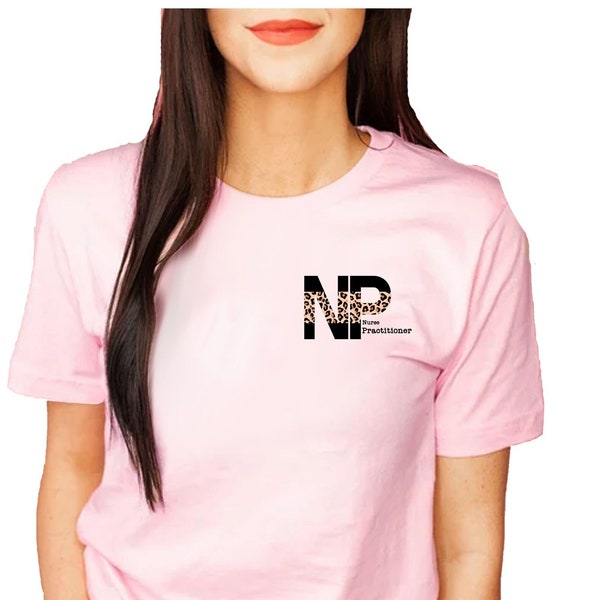 NP Nurse Practitioner Unisex Short Sleeve Tee, Leopard Print, Work Shirt, Graduation Gift