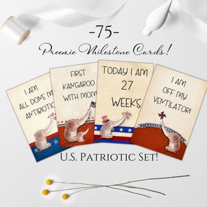 Cartes d'étape importante pour les prématurés, cartes photo accessoire de l'USIN, 74 cartes d'étapes importantes pour les prématurés sur le thème patriotique des États-Unis, téléchargement immédiat
