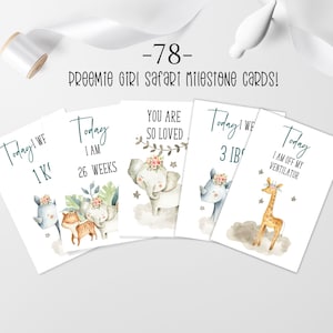 72 cartes d'étapes importantes Safari pour fille prématurée, cadeau pour parents prématurés, cartes photo accessoire USIN, étapes importantes pour les petits prématurés, téléchargement immédiat