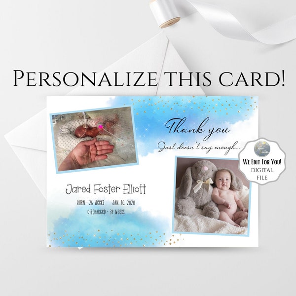 Custom Baby Photo Thank you Card, NICU Thank You Card, Baby Shower Thank You Card, Personalized Baby Photo Thank You Card, DIGITAL File
