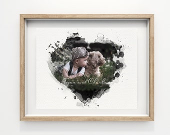 Personalized Watercolour Heart Photo Print, Custom Baby Photo  Print, Baby Gift Print, DIGITAL FILE