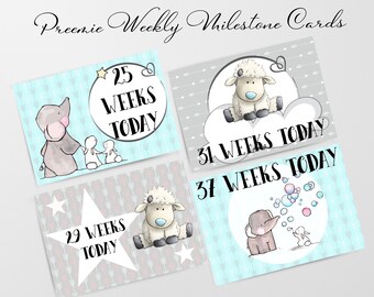 Boy MICRO Preemie Week Of Life Milestone Photo Prop Cards, DIGITAL FILES Only, Instant Download