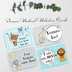 Cartões de marco médico micro preemie, cartões de suporte fotográfico NICU, marcos micro preemie para menino, DOWNLOAD INSTANTÂNEO
